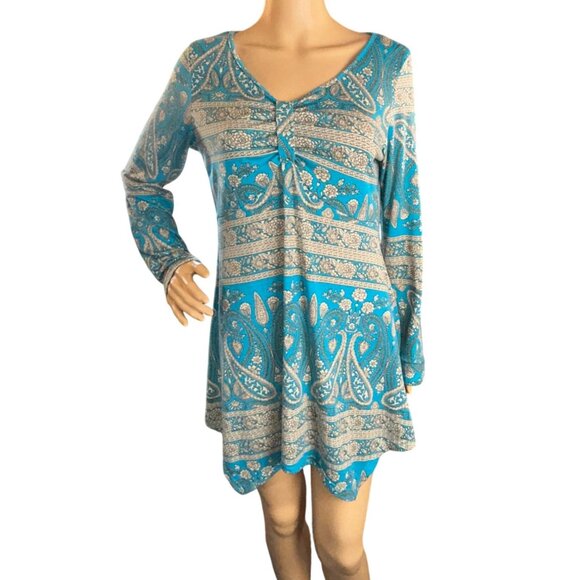 Cestyle Womens Long Sleeve Babydoll Mini-Dress Tunic Paisley Dress Size M Boho - Picture 2 of 8